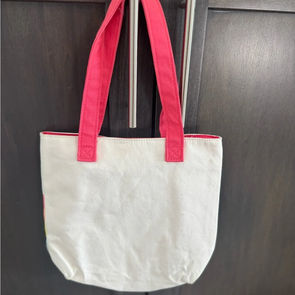 Colorful Rainbow Tote Bag with Pink Handles